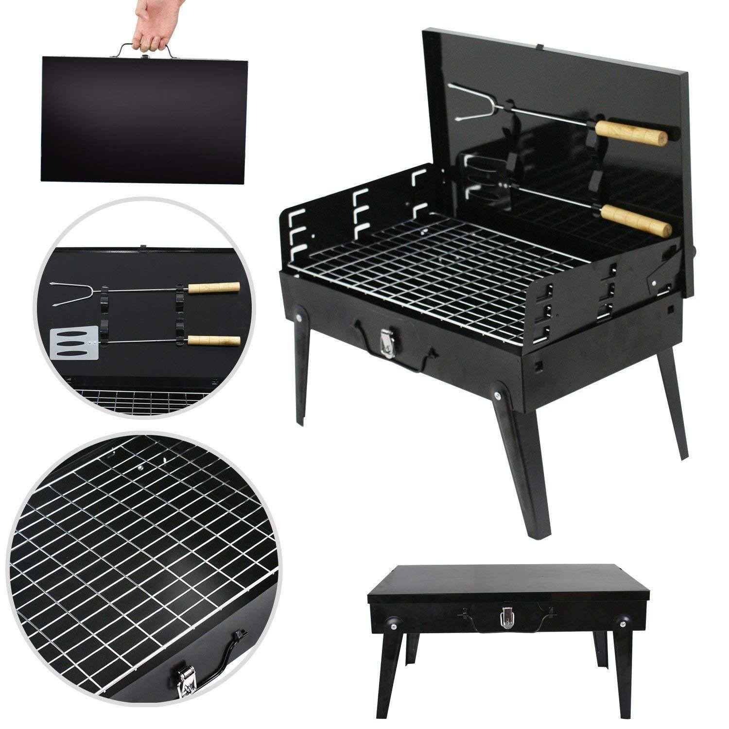 Stainless Steel Briefcase Style Barbecue Grill Toaster (Medium, Black) - Springkart 
