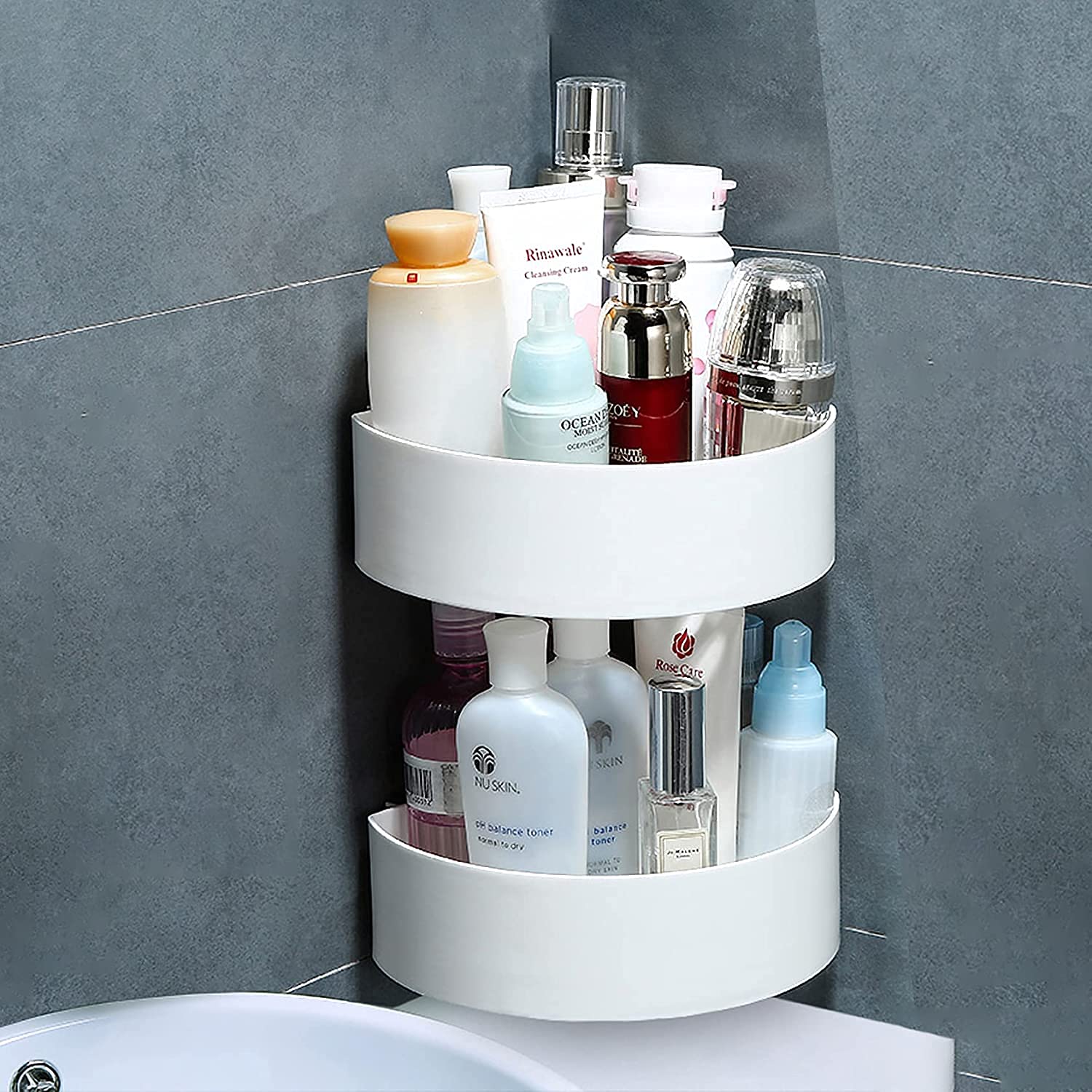 Corner Shelf Bathroom Kitchen Rack Self Adhesive Shower Caddy Plastic Triangle Wall Mount Storage Basket - Springkart 