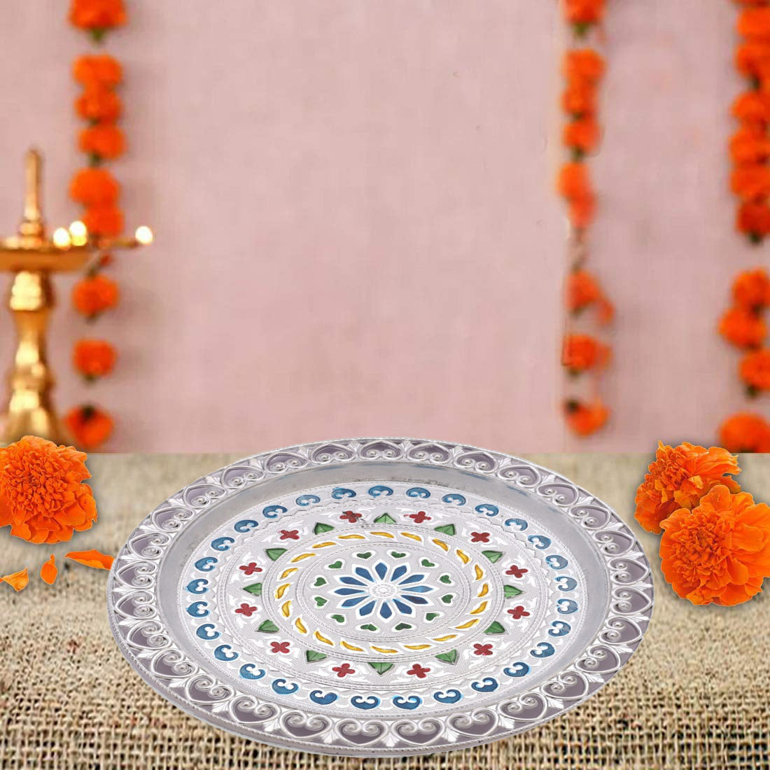 Silver Plated Pooja Thali - Springkart 
