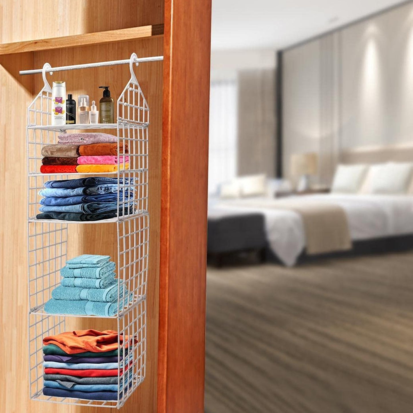 Multipurpose 5 Layer Folding Clothes Storage Racks||Closet for Students Wardrobe Shelves Socks, Scarf, t-Shirt, etc||Hanging Organizer Storage Holders & Racks - Springkart 