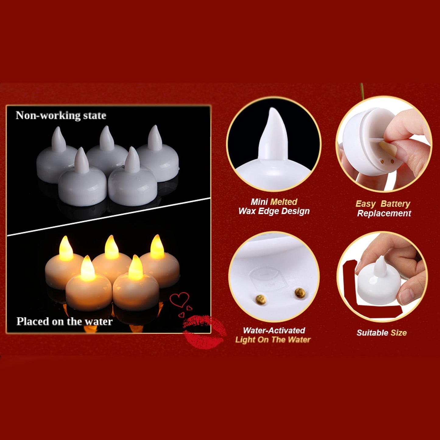 Set of 8Pcs With transparent box. Flameless Floating Candles Battery Operated Tea Lights Tealight Candle - Decorative, Wedding. - Springkart 