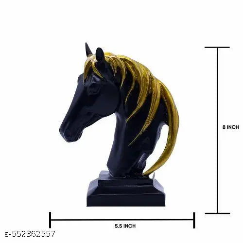 Planet Mart Present Showpiece of Black Horse with Golden Hair Statue Showpiece For Home Living Room Decor | Horse Showpiece & Collectibles| Vaastu Decorative Figurine-5*7.5 Inches |Material : Polyresin