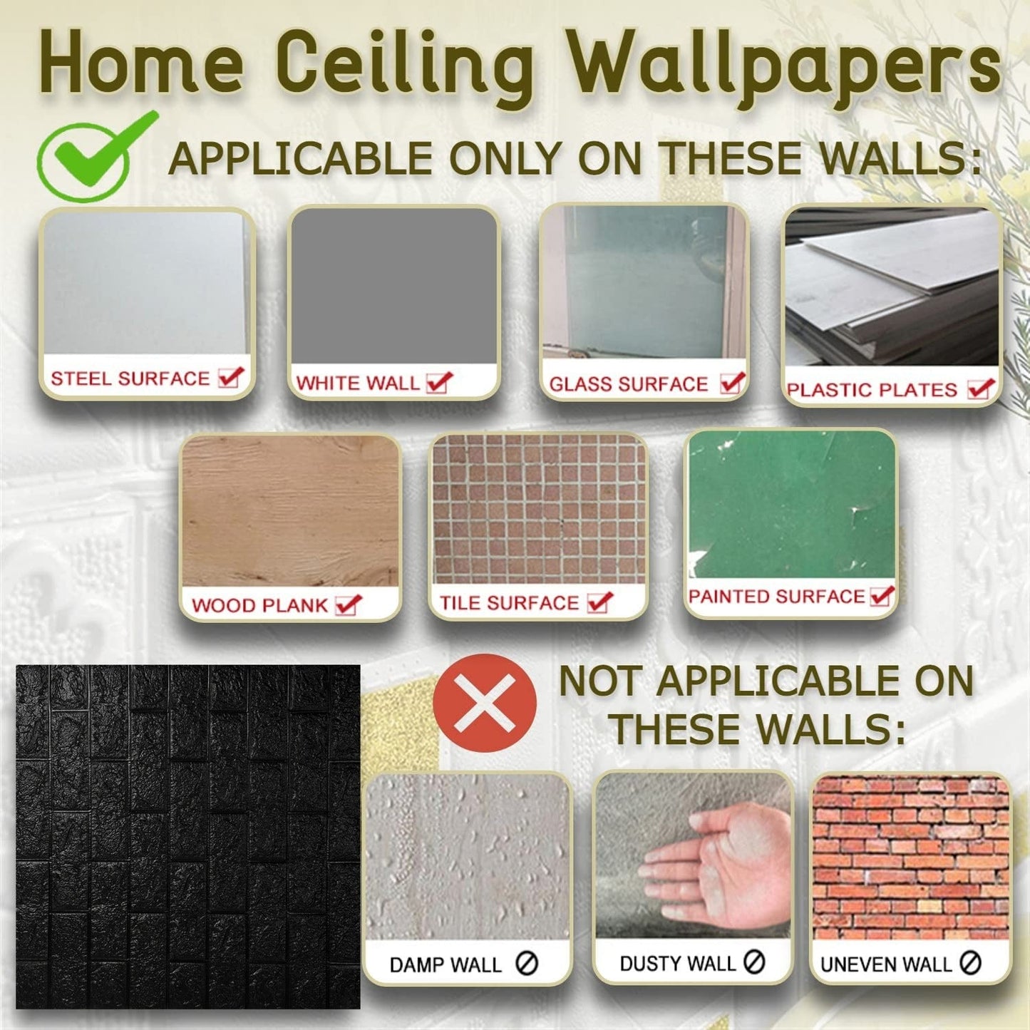 Design Wallpaper 3D Foam Wallpaper Sticker Panels I Ceiling Wallpaper For Living Room Bedroom I Furniture, Door I Foam Tiles - Springkart 