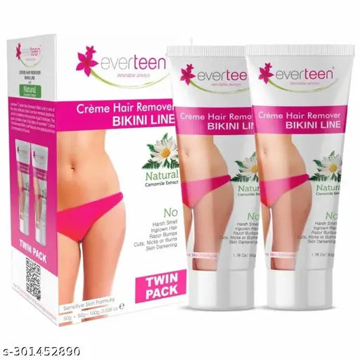 Everteen 50g+50g Natural Bikini Line Hair Remover Creme for Women – 1 Twin Pack - Springkart 