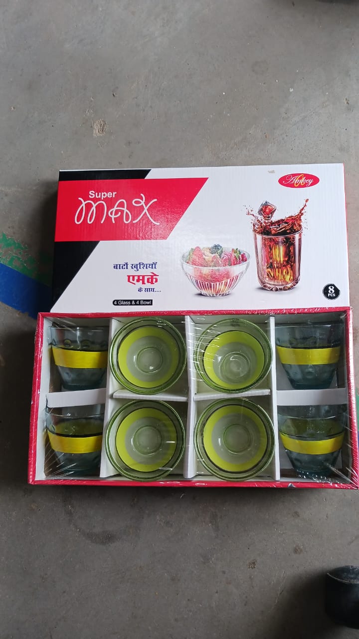 High Quality 4 Pc Glass & 4Pc Bowl Set, perfect choice For kitchen - Springkart 