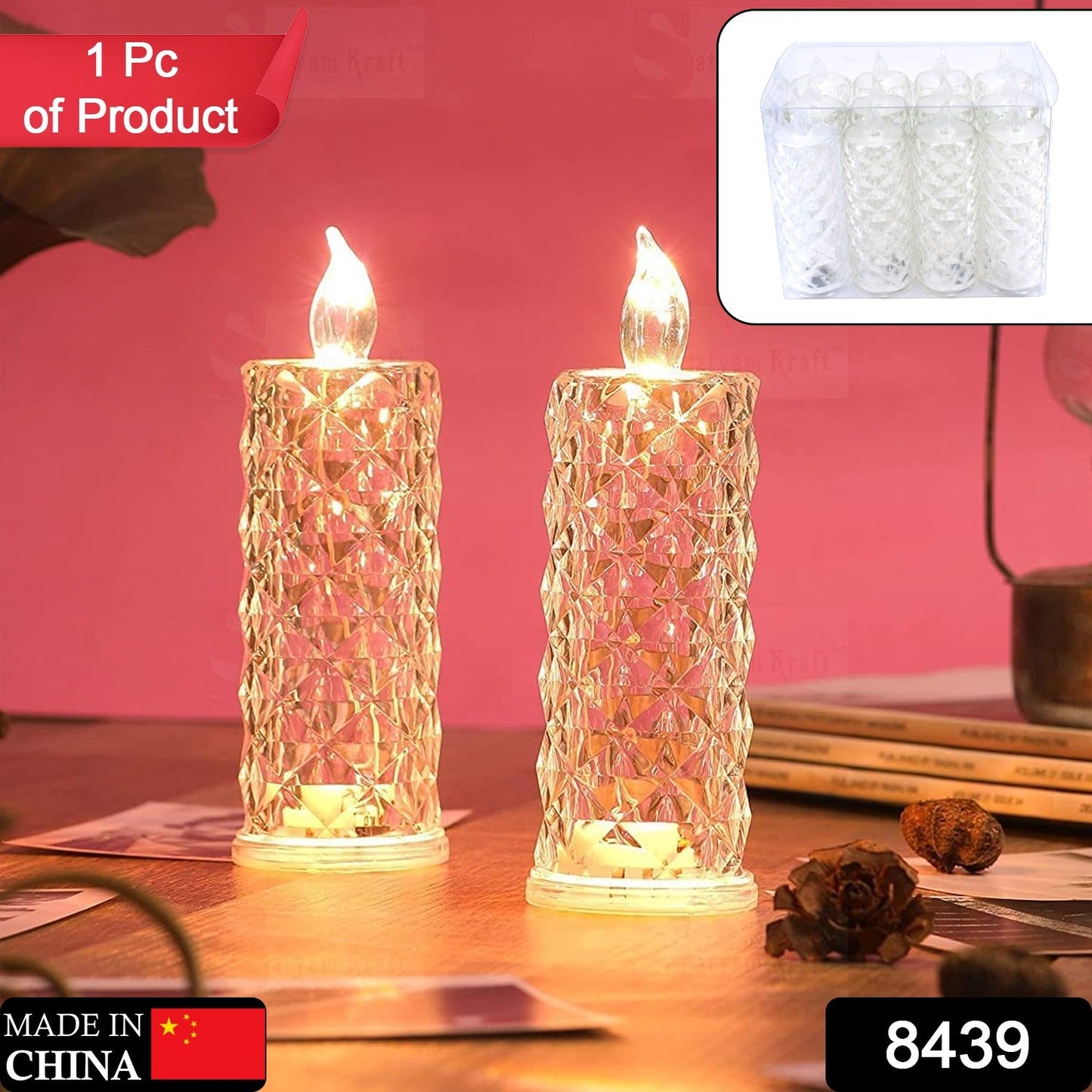 Rose Candles LED Flameless and Smokeless Decorative Acrylic Transparent Candles Led Tea Light Candle Perfect for Gifting, Home, Diwali, Christmas, Crystal Candle Lights (1 Pc) (MOQ :- 12 pc ) - Springkart 