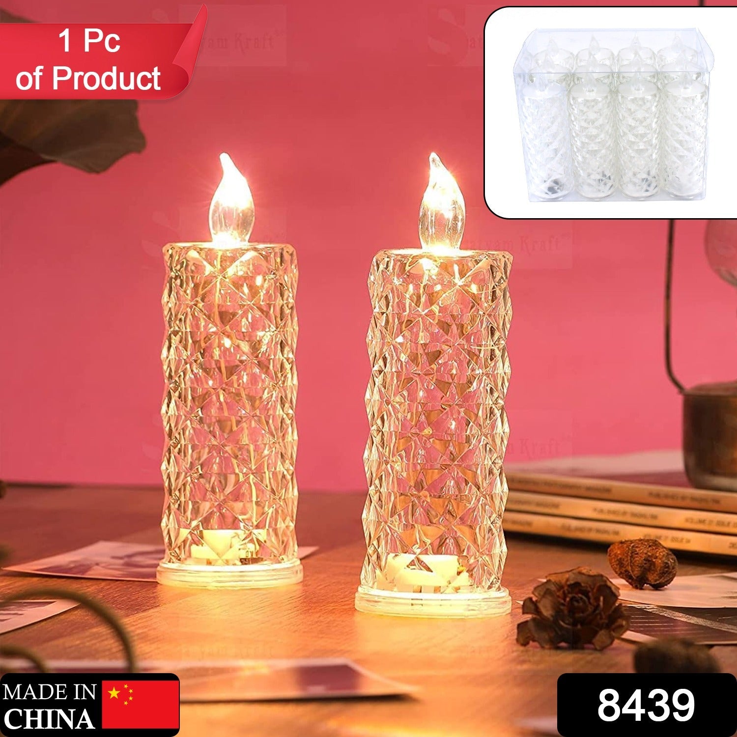 Rose Candles LED Flameless and Smokeless Decorative Acrylic Transparent Candles Led Tea Light Candle Perfect for Gifting, Home, Diwali, Christmas, Crystal Candle Lights (1 Pc) (MOQ :- 12 pc ) - Springkart 