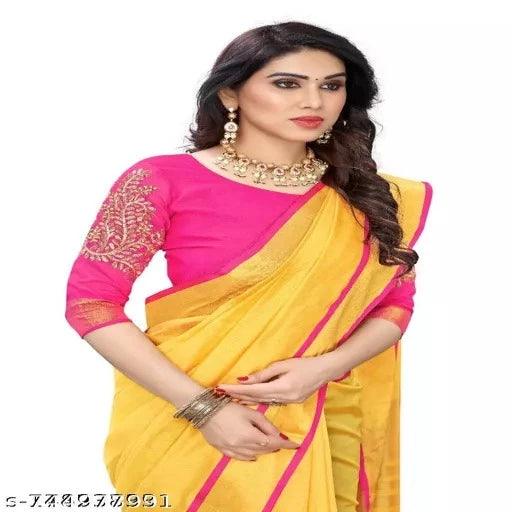 chanderi cotton yellow saree - Springkart 