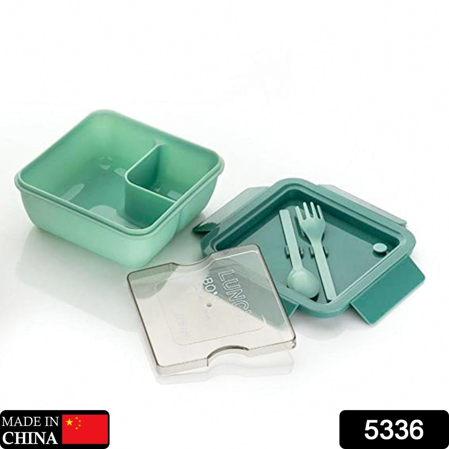 Lunch Box Food Grade Plastic 2 Compartment Containers with Spoon and Fork Microwave Freezer Safe Leak Proof Tiffin Box Ideal for Adult & Kids - Springkart 