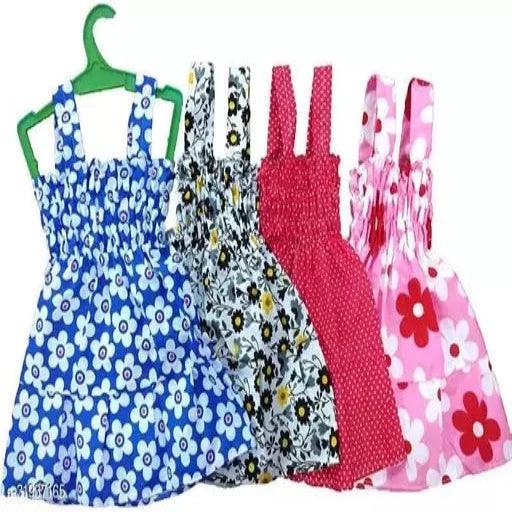 Girls Multicolor Cotton Frocks & Dresses Pack Of 4 - Springkart 