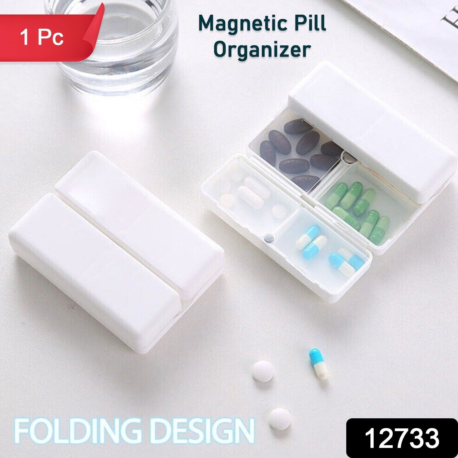 Magnetic Pill Organizer, 7 Compartments Portable Pill Case Travel Pill Organizer, Folding Design Pill Box for Purse Pocket to Hold Vitamins, Cod Liver Oil, Supplements, Medicine Box (1 Pc) - Springkart 