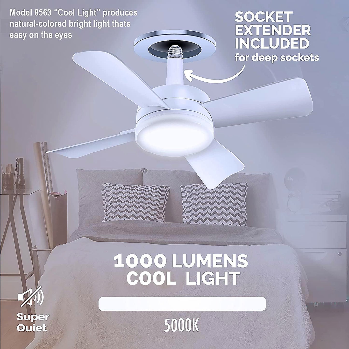 17845 Socket Fan Light Original - Cool Light Led Ceiling Fans With Lights And Remote Control Replacement For Lightbulb - Bedroom Kitchen Living Room1000 Lumens 5000 Kelvins Cool Leds (Remote Battery Not Included) - Springkart 