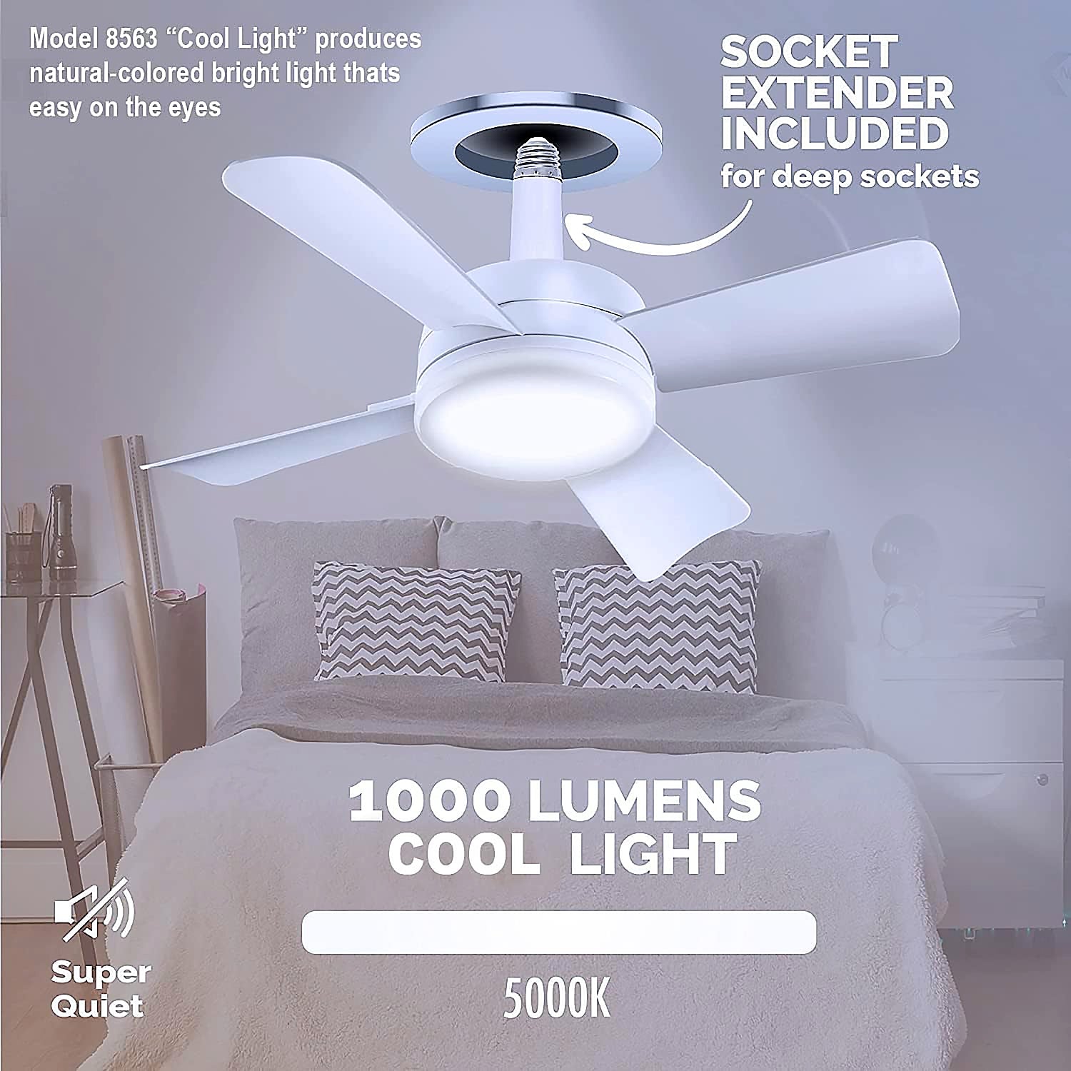 17845 Socket Fan Light Original - Cool Light Led Ceiling Fans With Lights And Remote Control Replacement For Lightbulb - Bedroom Kitchen Living Room1000 Lumens 5000 Kelvins Cool Leds (Remote Battery Not Included) - Springkart 