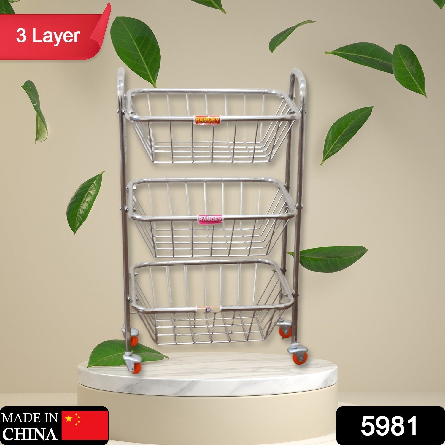 Multipurpose 3 Layer Stainless Steel Fruit & Vegetable 4 Stand Kitchen Trolley | Fruit Basket | Vegetable Basket | Onion Potato Rack For Kitchen | Vegetable Stand For Kitchen - Springkart 