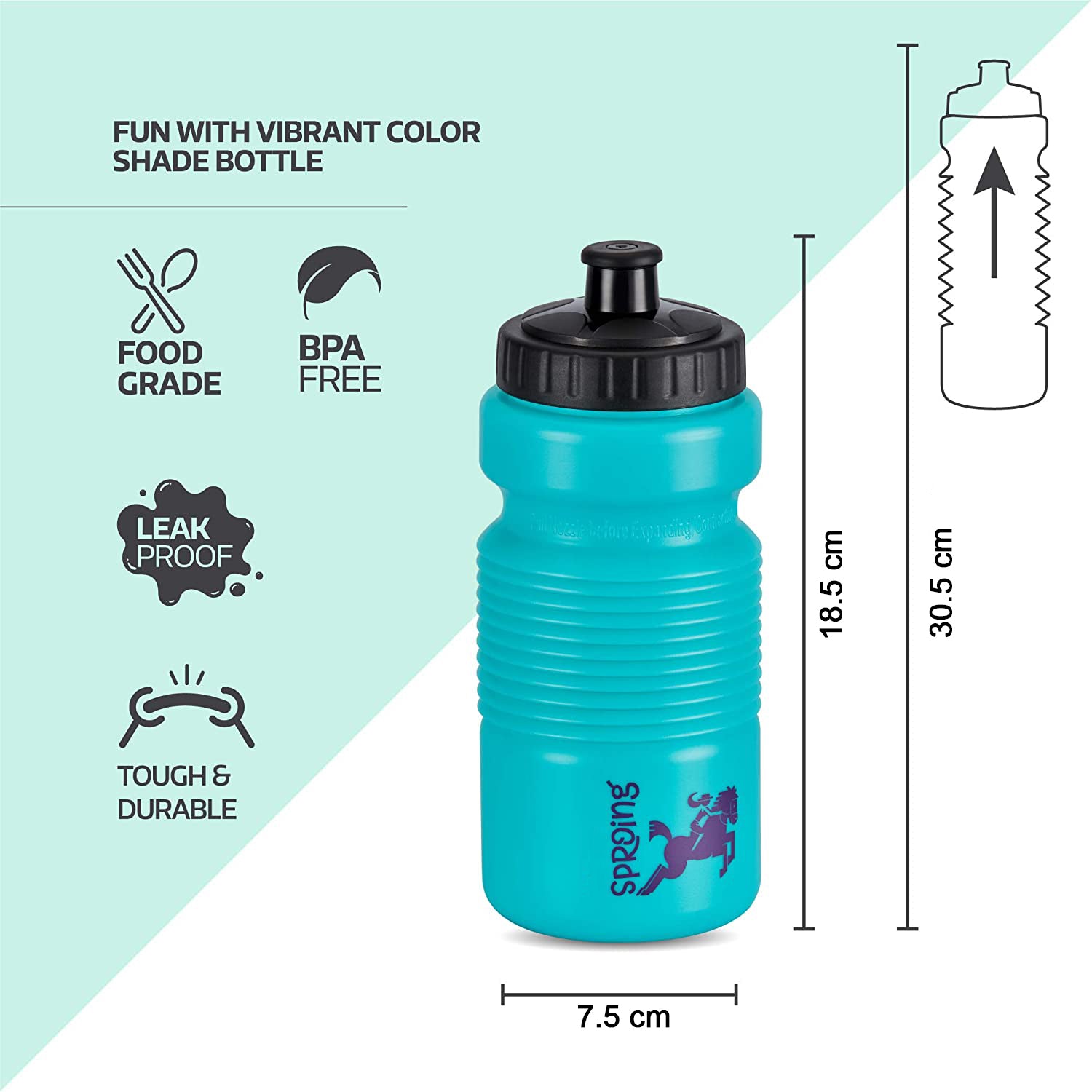 Water bottle with stretchable feature, designed for convenience in schools and colleges.