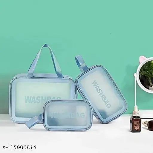 Clear Cosmetic Wash Bag Makeup Pouch Bag Travel Transparent Toiletry Bag Zipper Wash Bag with Handle Household Grooming Kit Portable Organizer Case Carry Pouch for Women and Men (blue) Makeup Pouches/Bags
