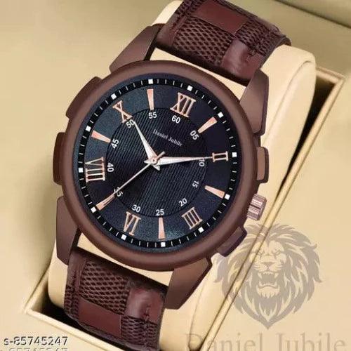 Men brown leather stylish watch - Springkart 