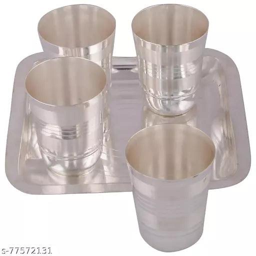 Silver Plated 4 Flower Glass With Tray - Springkart 