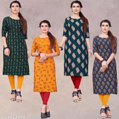 Women's Aline Straight Crepe Regular Fit Kurti (Pack Of 4 Pcs) - Springkart 