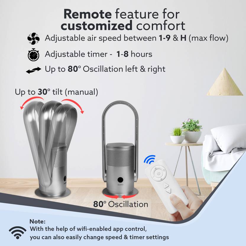 AGARO Regal Air Purifier With Bladeless Fan,True HEPA and UV Sterilization filters Portable Room Air Purifier  (White)