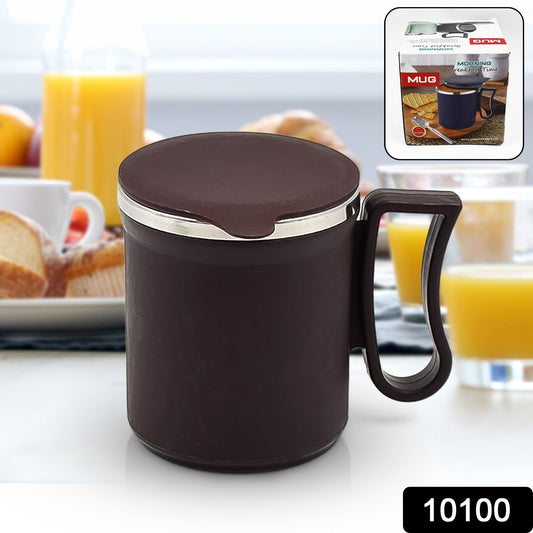 Coffee Mug with Lid and Handle-Plastic Covered Stainless Steel Mug (Random Color, Approx 200 ML) - Springkart