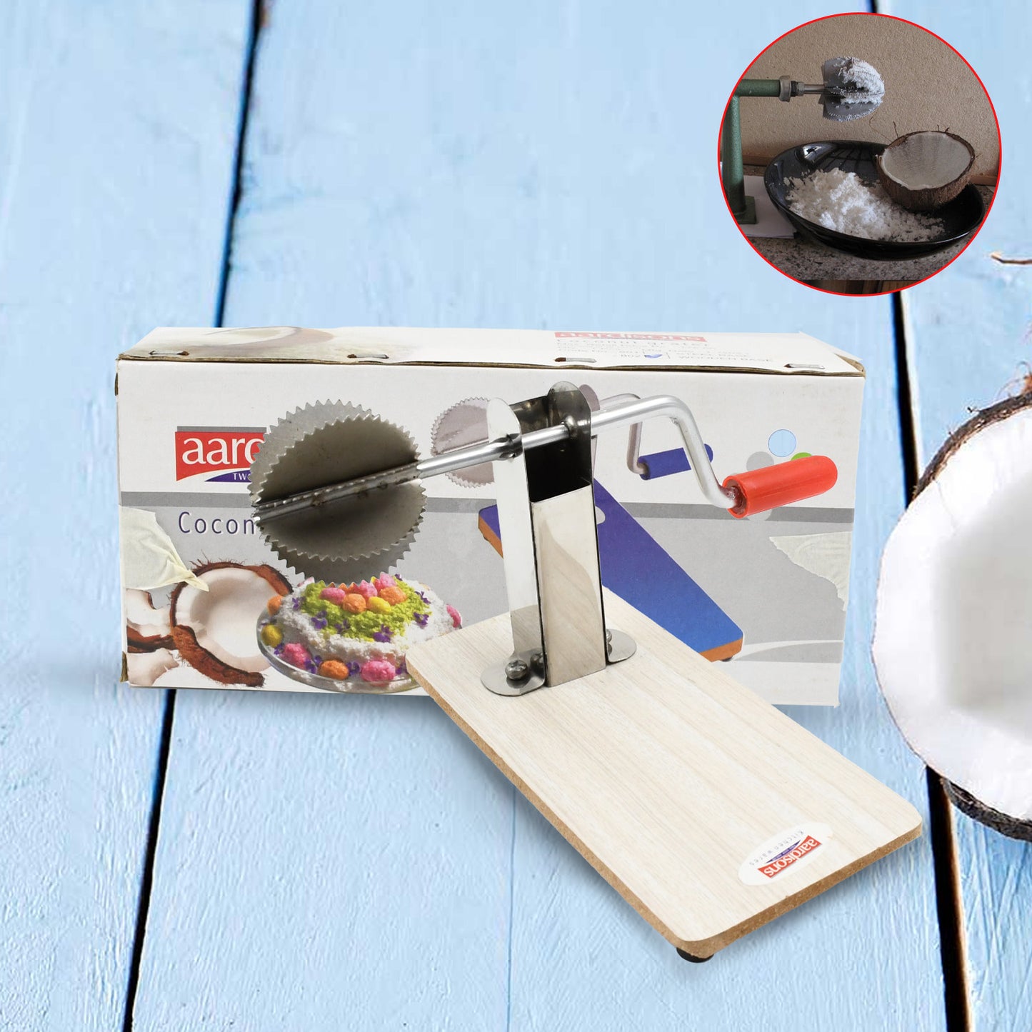 Stainless Steel Coconut Scraper With Wooden Base (1 Pc) - Springkart 