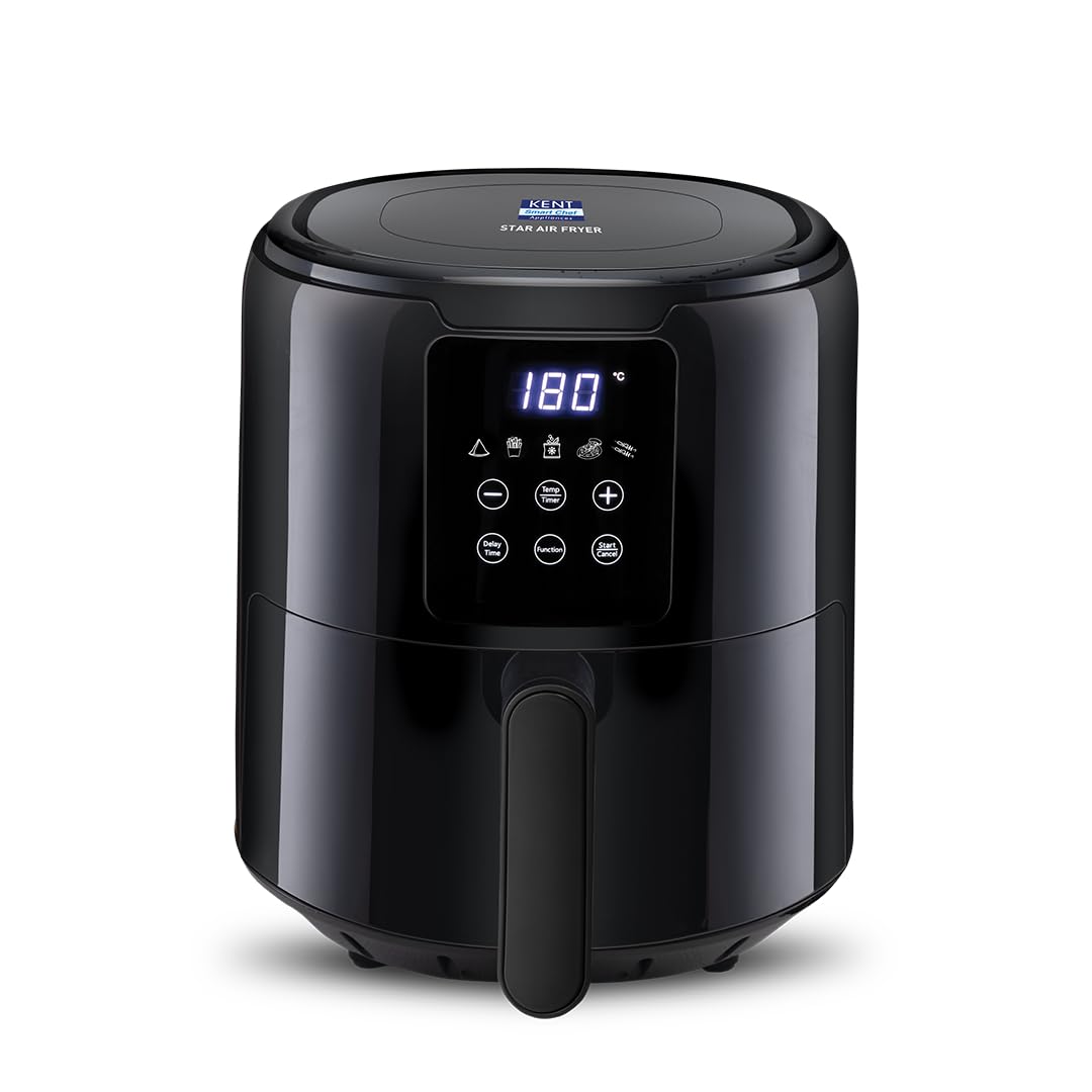 KENT Digi Plus Air Fryer | 4L Capacity & 1300W | Fry, Grill, Roast & Bake | Digital Display & Touch Control Panel | Rapid Heating | 80% Less Oil Usage | High Temperature & Uniform Heating | Black