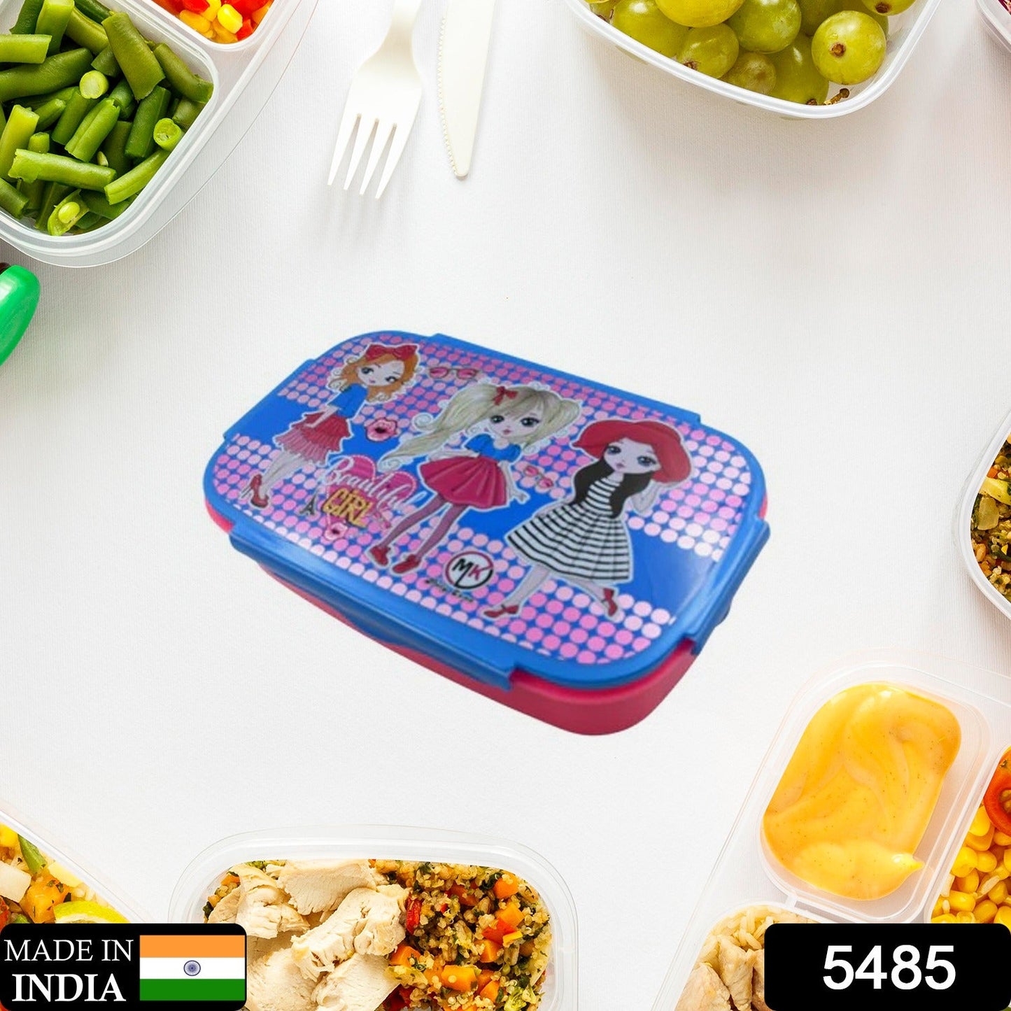 CARTOON PRINTED PLASTIC LUNCH BOX WITH INSIDE SMALL BOX & SPOON FOR KIDS, AIR TIGHT LUNCH TIFFIN BOX FOR GIRLS BOYS, FOOD CONTAINER, SPECIALLY DESIGNED FOR SCHOOL GOING BOYS AND GIRLS - Springkart 