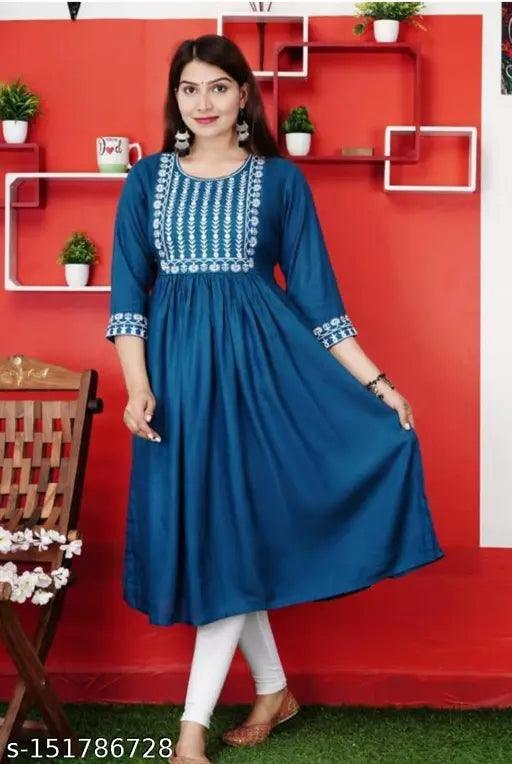 Rayon Printed Anarkali Kurti - Springkart 