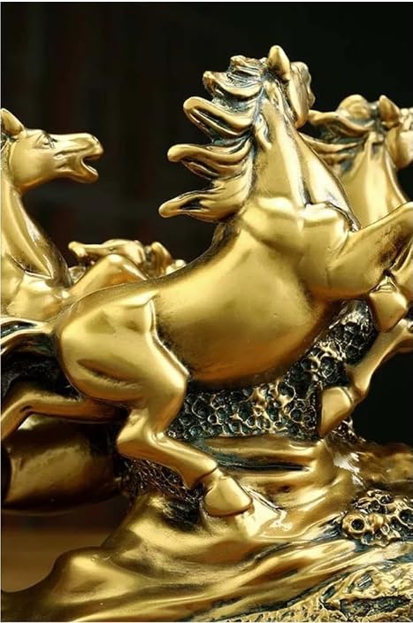 UAG Exports Golden 19 Inch 7 Running Victory Horses Resin Statue Vastu Feng Shui Showpiece for Living Room, Home Decor, Office, Housewarming, Anniversary, Birthday Gift