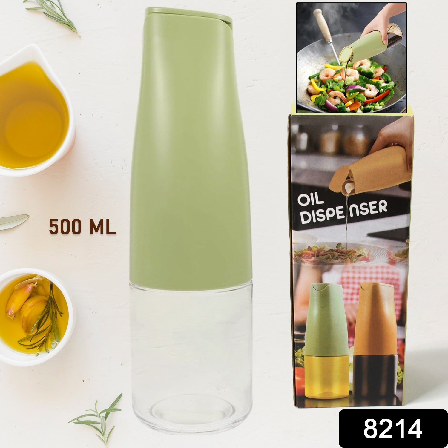 Oil Dispenser, 500ml Cooking Oil Dispensing Cruets, Oil Bottle with Automatic Open Lid, Cooking Oil Bottle for Kitchen Grilling Frying (500 ML) - Springkart 