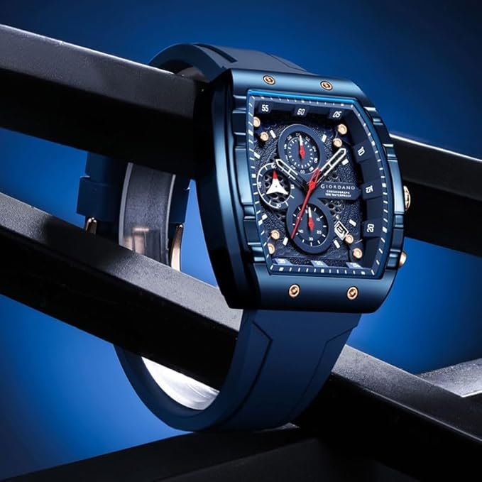 Giordano Square Dial Multifuncational Watch for Men with Stylish Design, Waterproof, Date Display & Silicone Strap