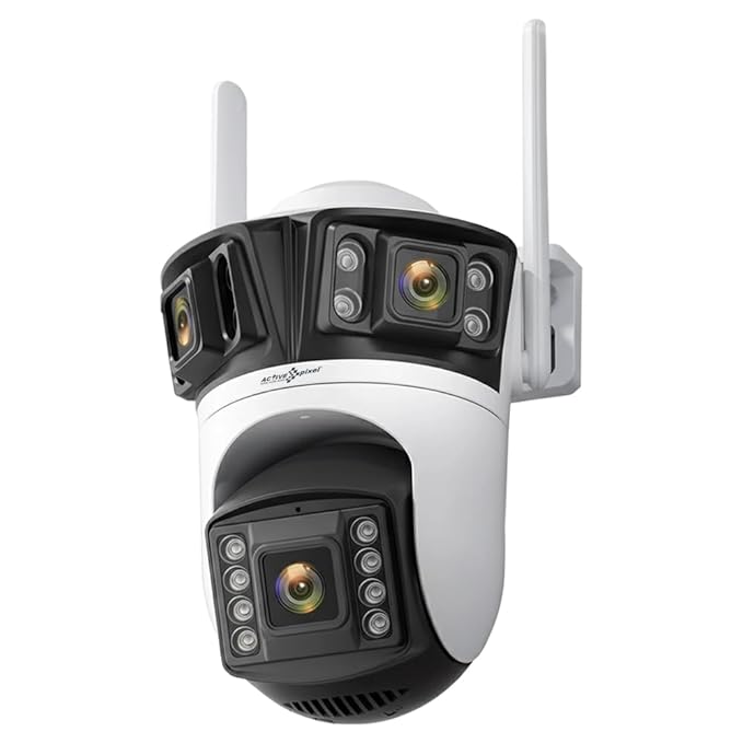 Active Pixel A9 4+4+4MP Triple Lens WiFi Outdoor Security Camera | 8 LED Full-Color Night Vision | 360° PTZ | Motion Tracking | Human Detection | Two-Way Audio | Waterproof CCTV for Home & Office