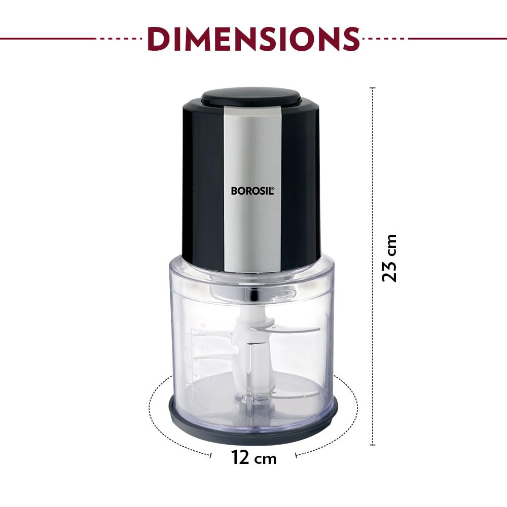 Borosil Chef Delite 300 Watts Electric Chopper for Kitchen, Twin Blade Technology, 600 ml 'chop-n-store' plastic bowl with lid, Vegetable Chopper, Cutter, Chop, Mince, Dice, Whisk, Blend - Springkart 