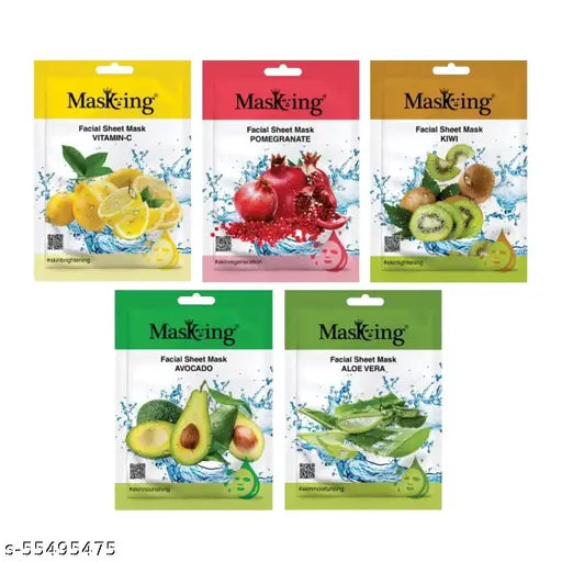 Masking Beauty face mask pack of Pomegranate, Kiwi, Avocado & Aloe Vera, 100ml (Combo Pack 05)