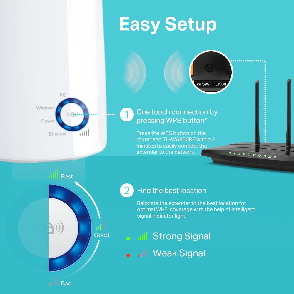 TP-Link TL-WA850RE N300 Wireless Range Extender, Broadband/Wi-Fi Extender, Wi-Fi Booster/Hotspot with 1 Ethernet Port, Plug and Play, Built-in Access Point Mode