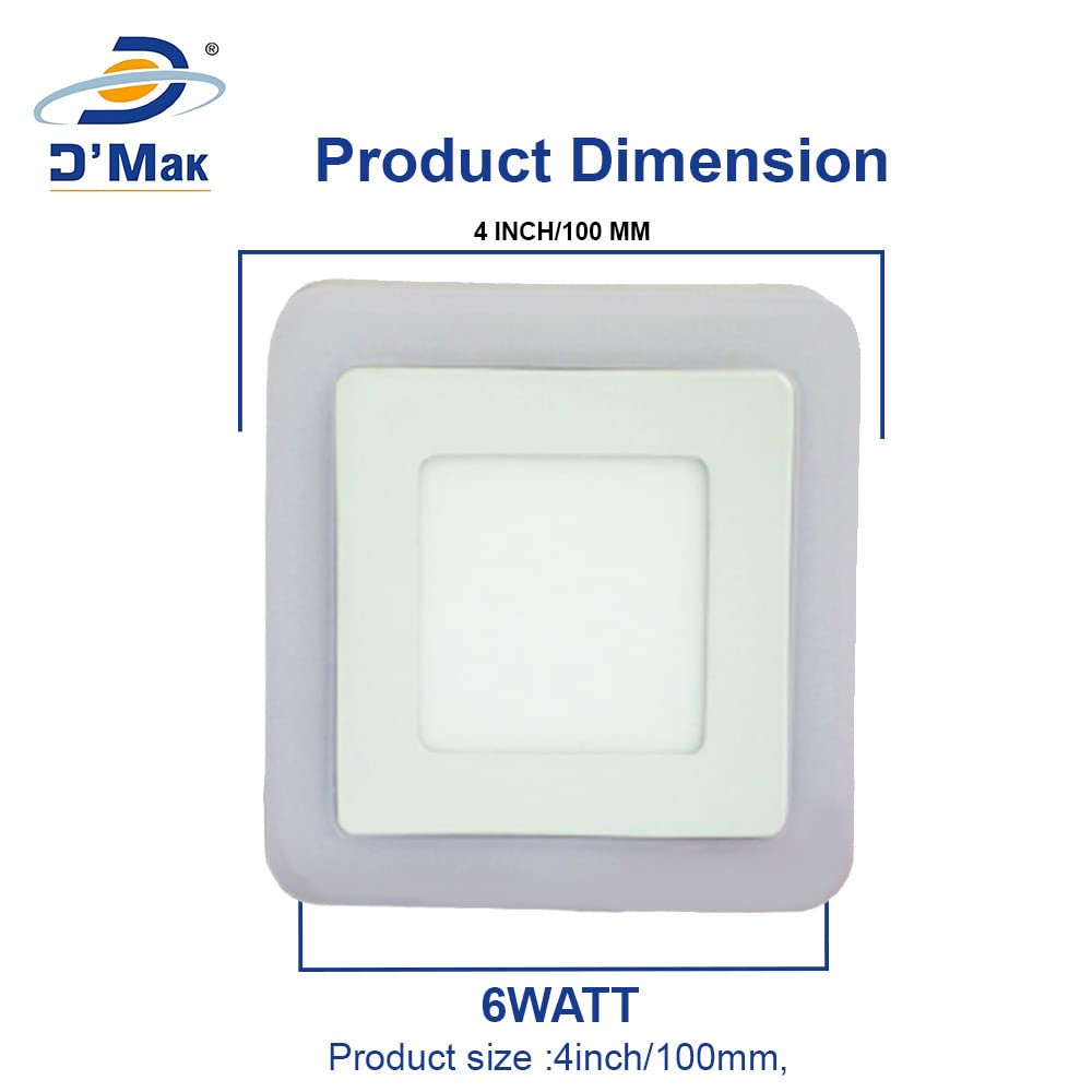 D'Mak 6 Watt Square Surface Dual LED Panel Light White and Pgb Lamp Downlight AC 100-265V Lights with IC Driver Energy Super Saver (Pink, Green, Blue, 6 W)
