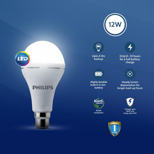 Philips 12W Emergency Bulb | Rechargeable Emergency Bulb for Power Cuts | Backup : 4hrs, Cool Day Light,Pack of 1