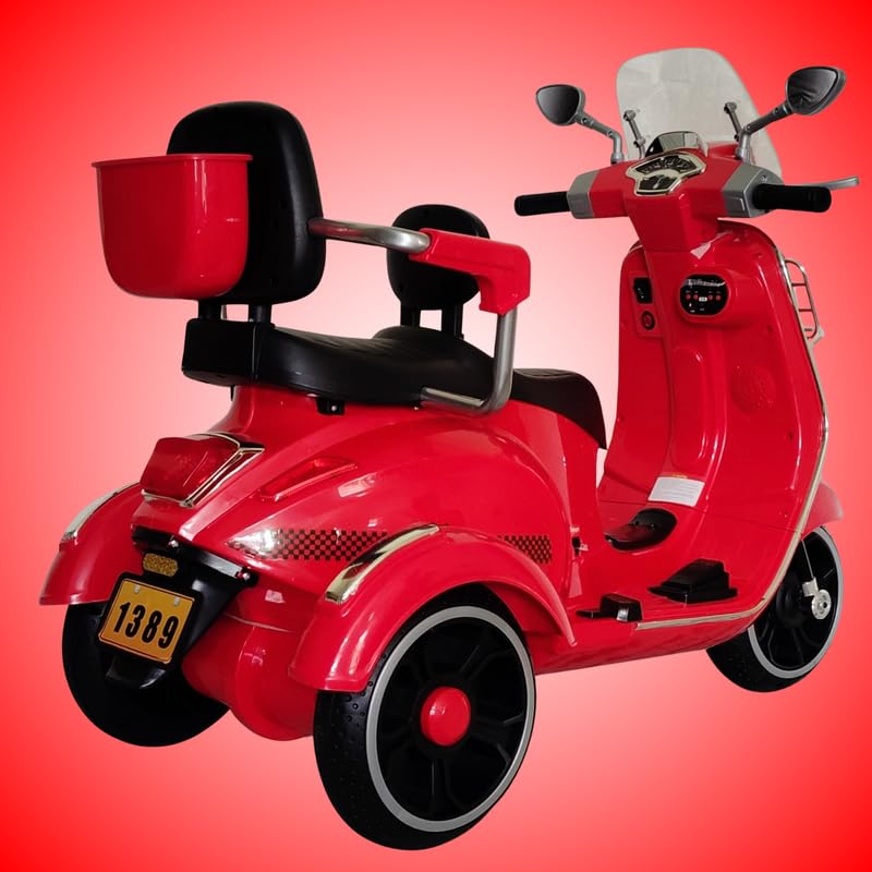 Vespa Scooter Double Seat for Kids 1 to 6 Years | with Remote Control, Big Size Vespa Scooter | Electric Rechargeable Ride-Ons, Red