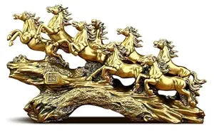 UAG Exports Golden 19 Inch 7 Running Victory Horses Resin Statue Vastu Feng Shui Showpiece for Living Room, Home Decor, Office, Housewarming, Anniversary, Birthday Gift