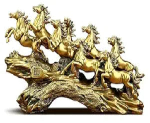 UAG Exports Golden 19 Inch 7 Running Victory Horses Resin Statue Vastu Feng Shui Showpiece for Living Room, Home Decor, Office, Housewarming, Anniversary, Birthday Gift