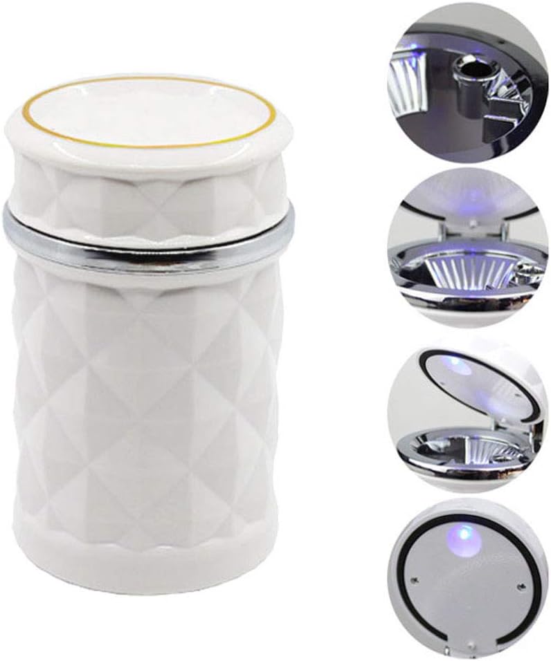 Car Cupholder Travel Ashtray with Lid and LED Light, Portable with Blue LED Light Ideal Decorative Cigar Ash Bucket, Cigarette Ashtray, Car Waste Bin - Springkart 