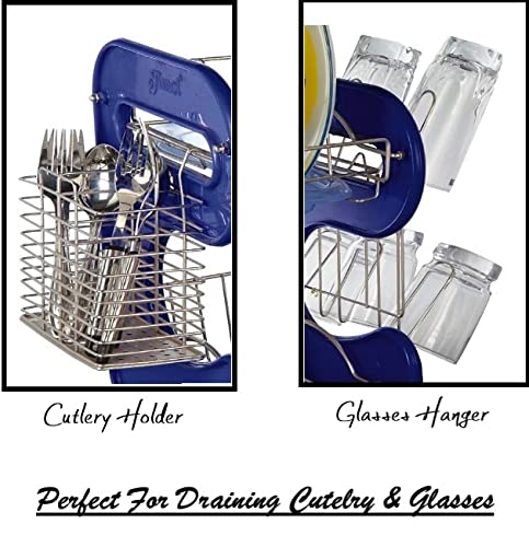 STAINLESS STEEL DRAIN BOWL STORAGE RACK HOLDER PLATE DISH CUTLERY CUP RACK WITH TRAY KITCHEN SHELF STAND - Springkart 