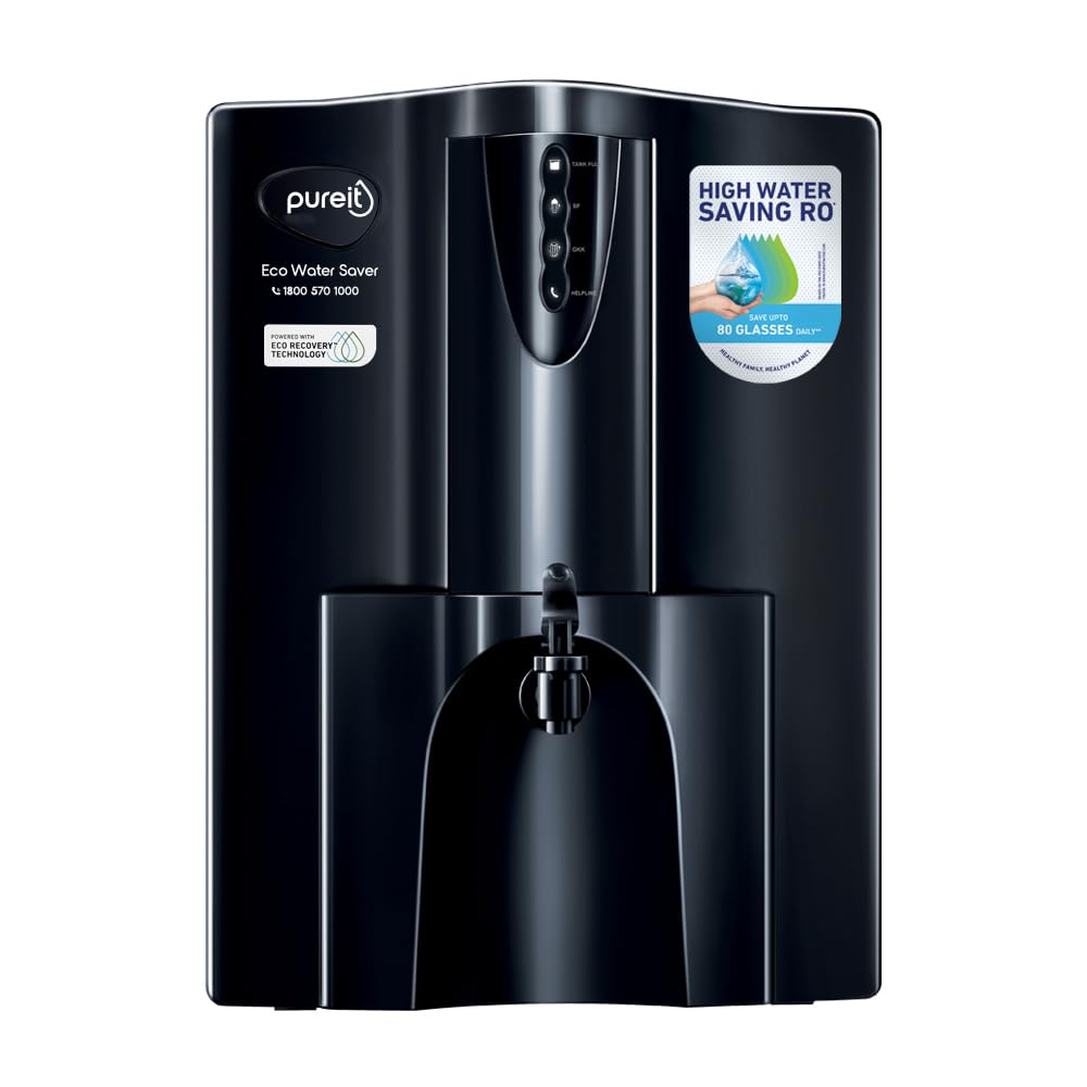 Pureit Eco Water Saver RO+UV+MF+Mineral | INR 1000 Off on Exchange | 7 stage | 10L | Upto 60% Water Savings | Suitable for Borewell, Tanker & Municipal Water | Table Top | Wall Mountable |Black