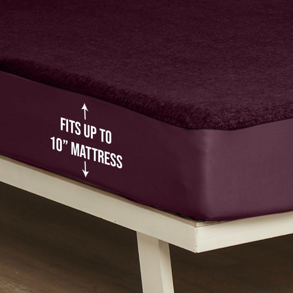 Wakefit Cotton Feel Ultra Soft Waterproof Mattress Protector|Breathable - Hypoallergenic Mattresses Cover 72" x 72" - King, Beetroot, Beetroot, Beetroot - Cotton Feel-purple