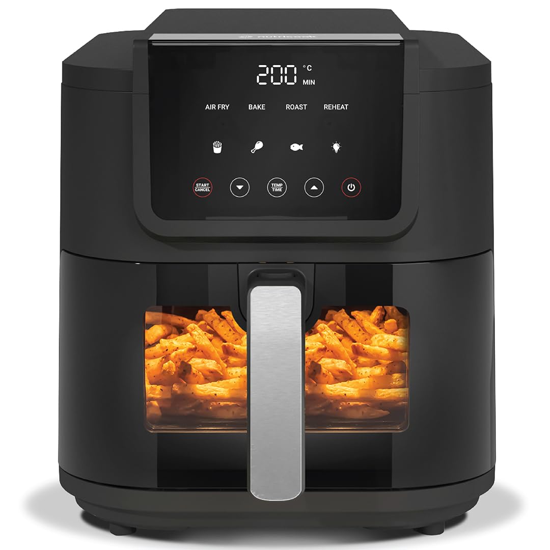 Nutricook 5L Air Fryer Slim (2025) with 100% Toxin-Free Ceramic Coating—No PTFE, PFAS, PFOA or Microplastics, Clear Window, Light & Large Basket | 1500W, 4 Presets, 2-Year Warranty