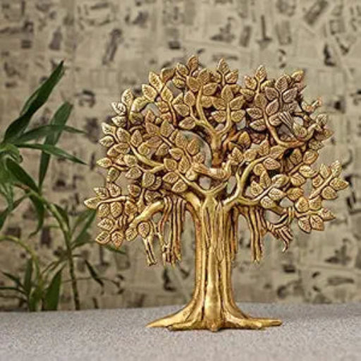 Pure Brass Kalpavriksha Tree Showpiece (9 inches, 1.25 Kg) Trees of Life - Home Decor - Gift for Good Luck Vastu and Fengshui - Best in Living Room Table Decoration with Antique Polish