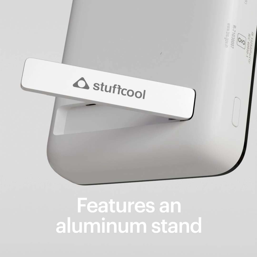 Stuffcool Lucid Plus 15W, 10000mAh Magnetic Wireless Powerbank with Stand for AirPods Pro, iPhone 12/13/14/15/16, Flagship Android and 20W Fast Wired Charging