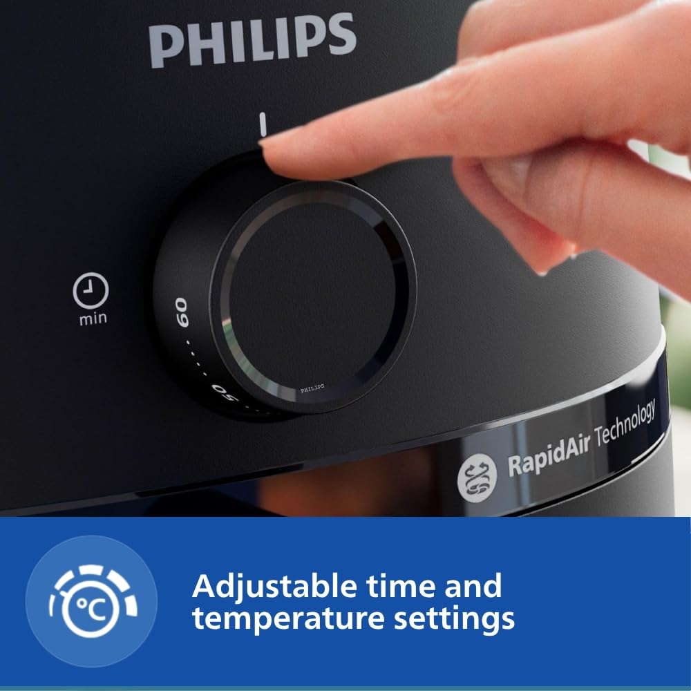 PHILIPS Air Fryer NA120/00, uses up to 90% less fat, 1500W, 4.2 Liter, with Rapid Air Technology (Black), Large