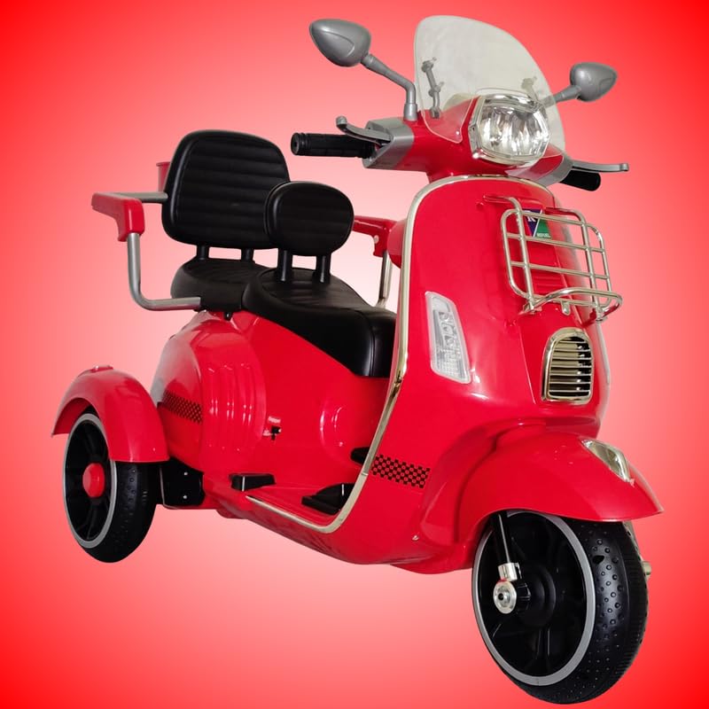 Vespa Scooter Double Seat for Kids 1 to 6 Years | with Remote Control, Big Size Vespa Scooter | Electric Rechargeable Ride-Ons, Red